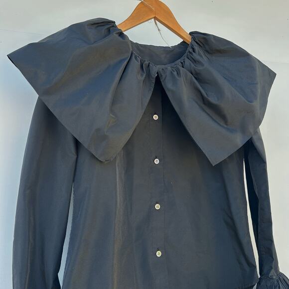 Yohji Yamamoto Taffeta Designer Blouse High Fashion Black Blouse Silk Collar S - Picture 7 of 12